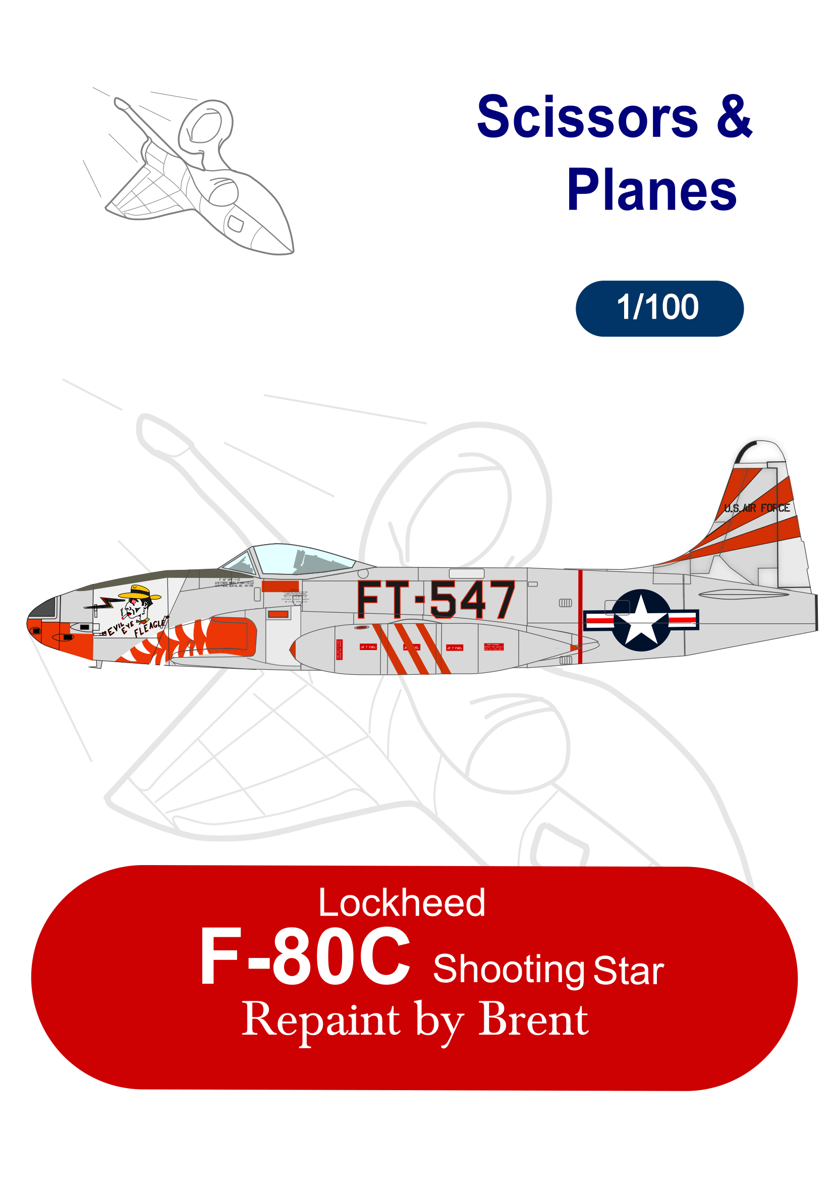 1/100 Lockheed F-80C Shooting Star “Evil Eye Fleagle/Miss Barbara Ann”  Paper Model