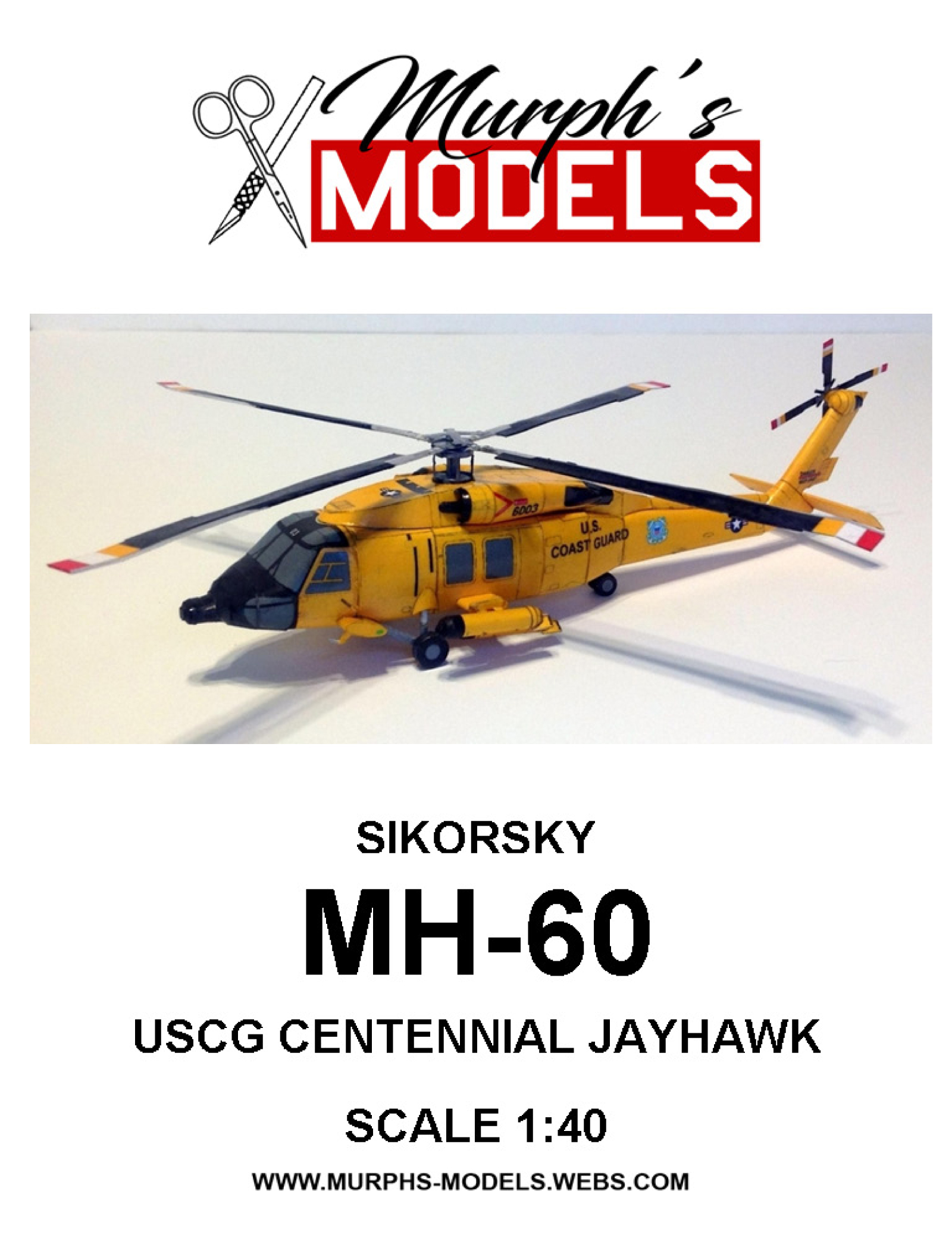 Gamle tider ben halvt 1/40 Sikorsky MH-60 Jayhawk USCG Centennial Paper Model - EcardModels