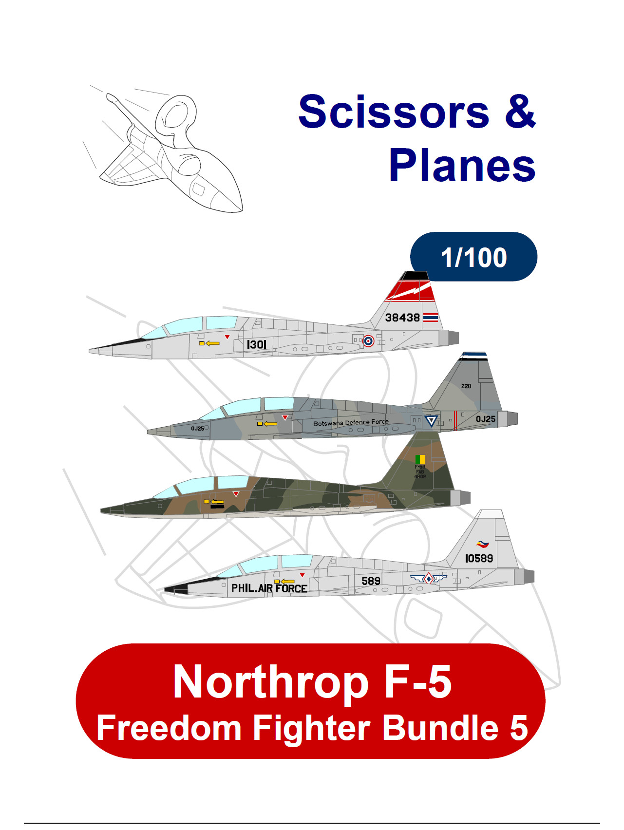1/100 snp Northrop F-5 Freedom Fighter Bundle 5 Paper Model