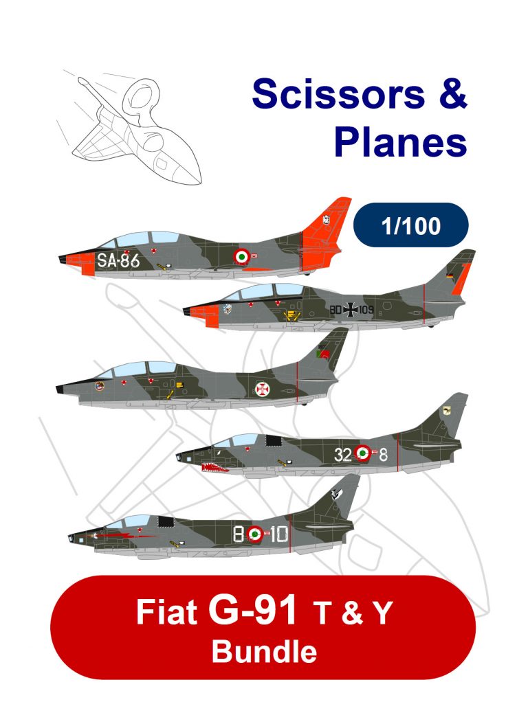 1/100 snp Fiat G-91T and Y Bundle Paper Model - EcardModels