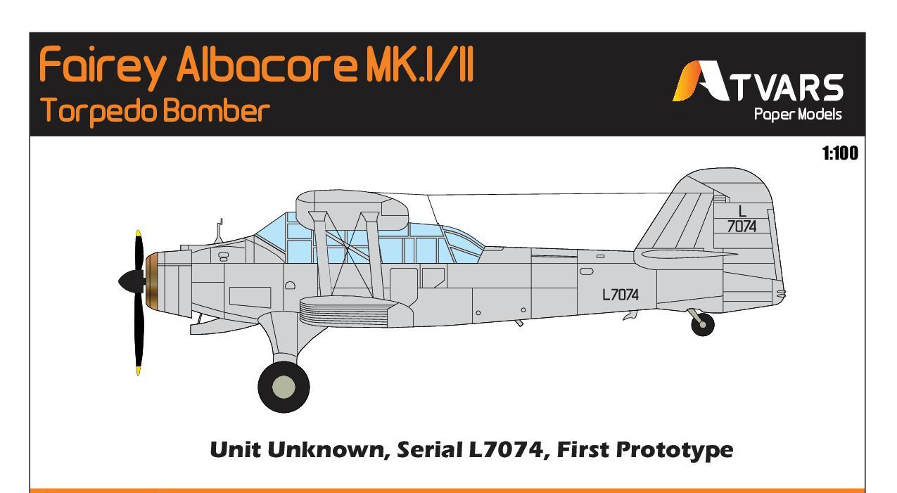 1/100 Fairey Albacore Mk.I L7074 First Prototype Paper Model - EcardModels