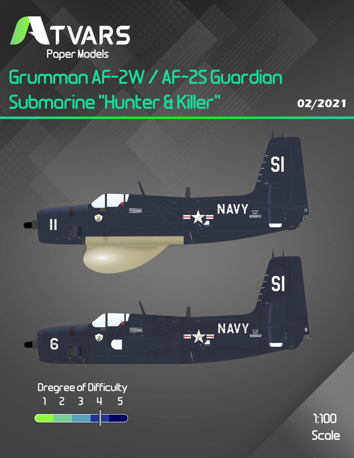 1/100 Grumman AF-2S/2W Guardian Submarine Hunter & Killer Paper Model ...