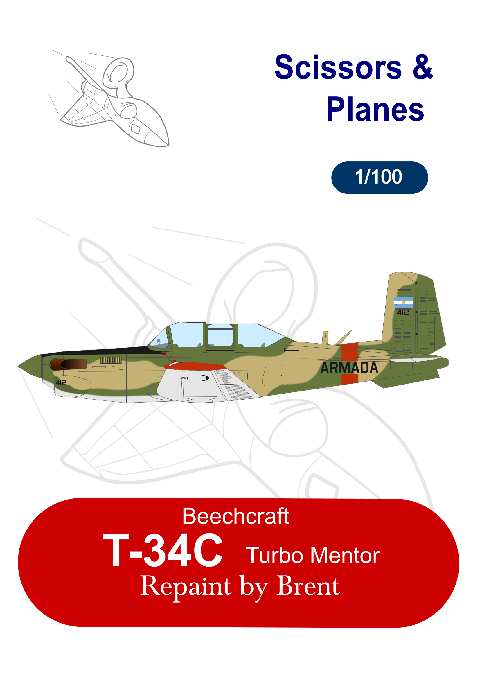 1/100 Beechcraft T-34C Turbo Mentor Argentine Navy Malvinas/Falklands Paper  Model - EcardModels