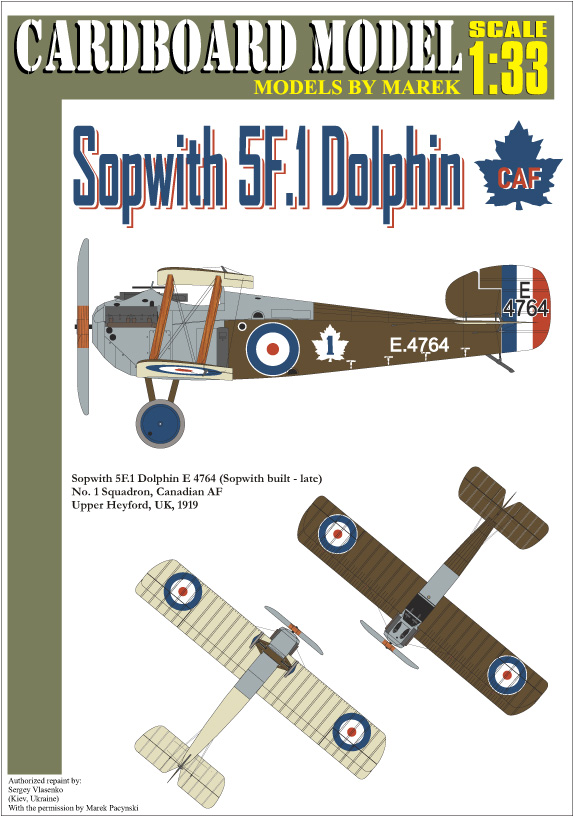 1/33 Sopwith 5F1 Dolphin Canadian Air Force E4764 Paper Model