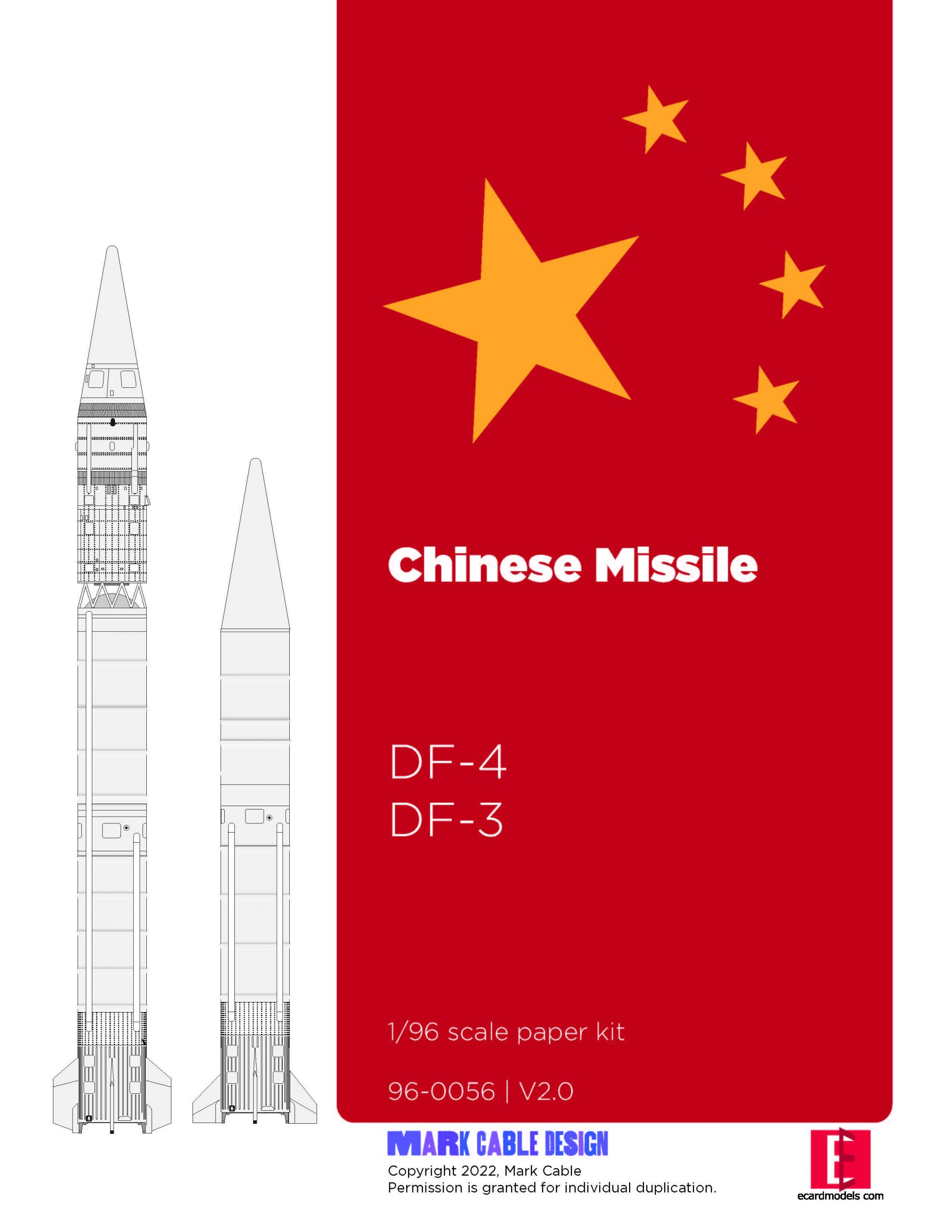 1/96 DF-3 and DF-4 Chinese Missiles Paper Model