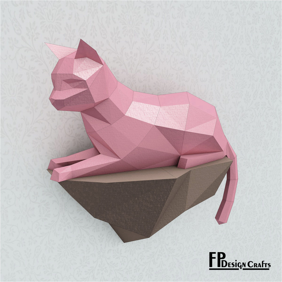 Cat on a Stone Papercraft, 3D DIY origami, Sculpture, low poly cat
