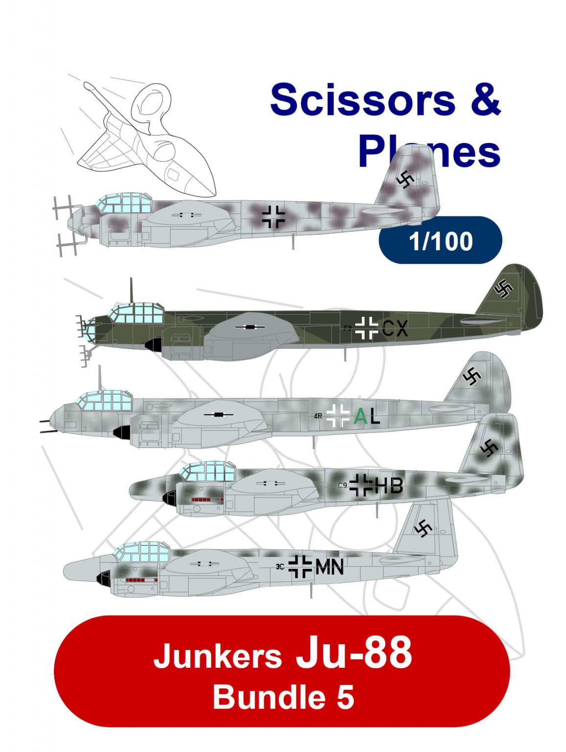 1/100 snp Junkers Ju-88 Bundle 5 Paper models - EcardModels