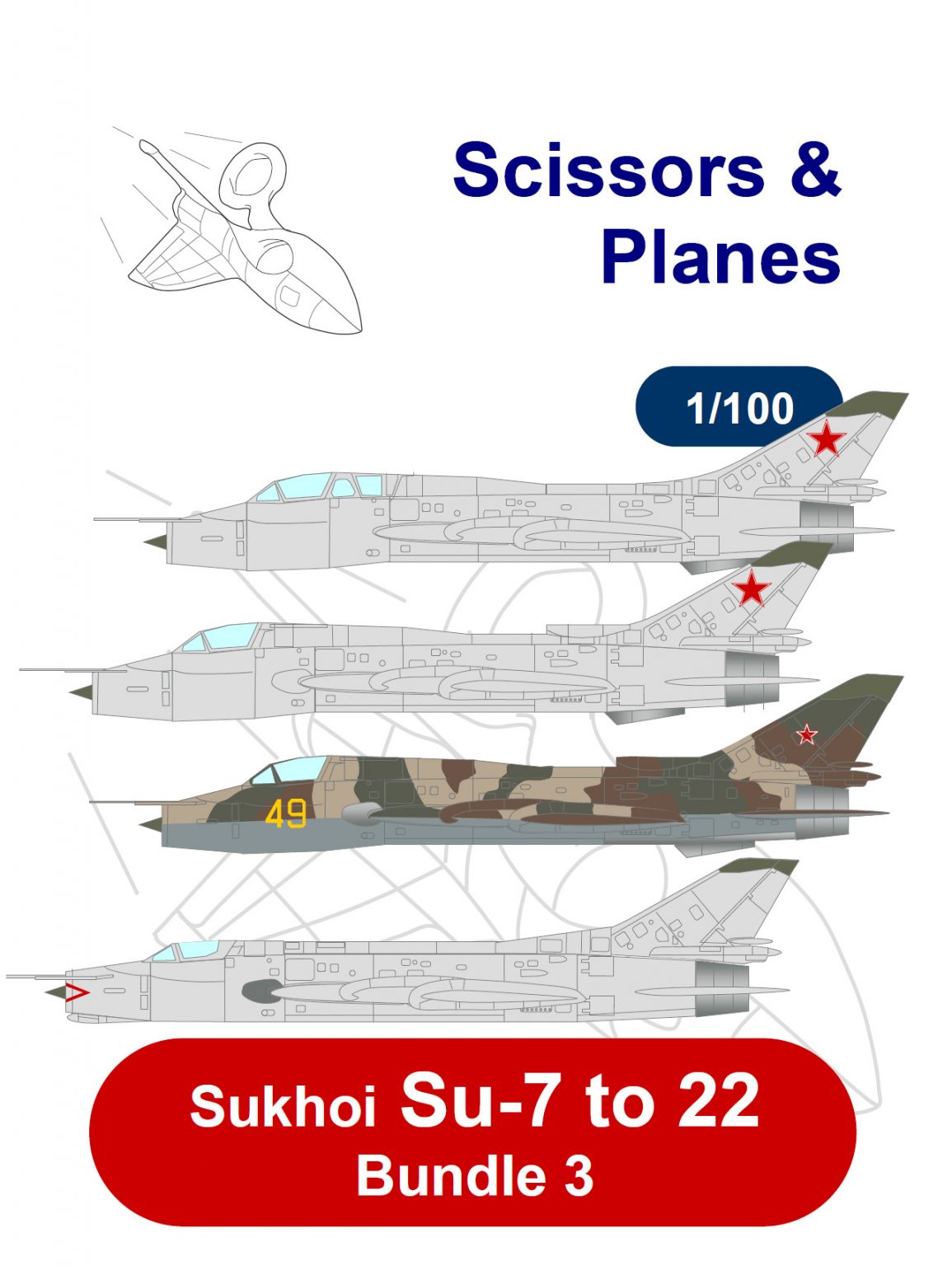 1/100 snp Sukhoi SU-7 to 22 Bundle 3 Paper model - EcardModels