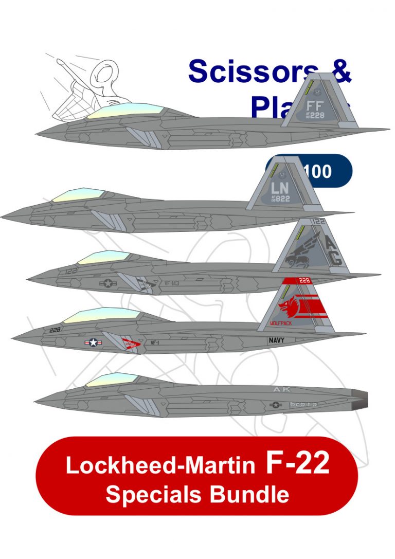 1/100 snp Lockheed Martin F-22 Raptor Specials Bundle Paper Model ...