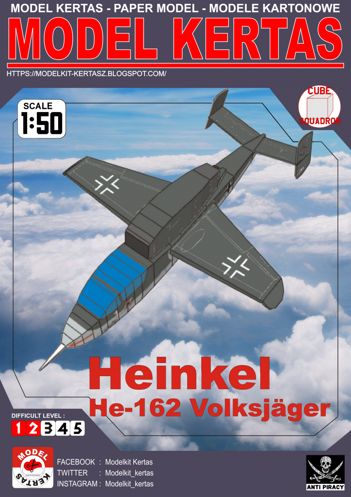 1/50 Heinkel He-162 Volksjäger Paper Model - EcardModels