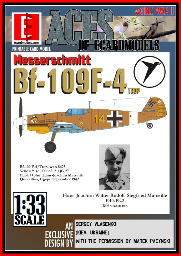1/33 ACES of Ecardmodels Messerschmitt Bf-109G-6 - Hans-Joachim Marseille - Paper Model
