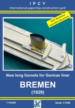 1/1250 German Passenger Ship BREMEN (1929) New long funnels Paper Model