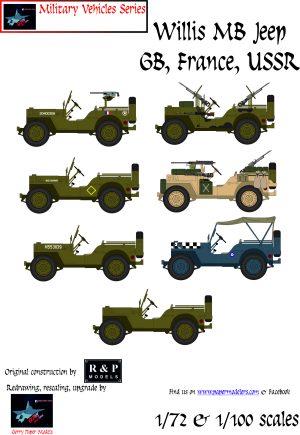 1/72 and 1/100 Willis MB Jeep in foreign countries (7) Kit Bundle Paper Model