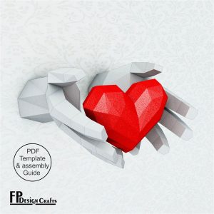 Heart with hands, 3D DIY origami, Sculpture papercraft, low poly heart, DIY love gift