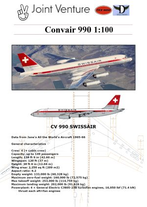 1/100 Convair 990 Swissair Paper Model
