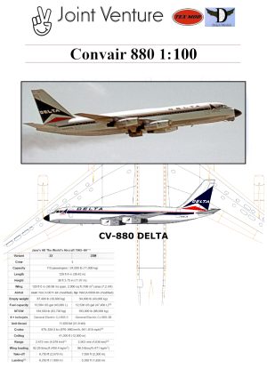 1/100 Convair 880 Delta Paper Model