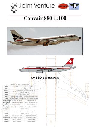 1/100 Convair 880 Swissair Paper Model