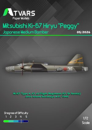 1/72 Mitsubishi Ki-67 Type 4 Hiryu "Peggy" 61 st Flight Reg. Paper Model