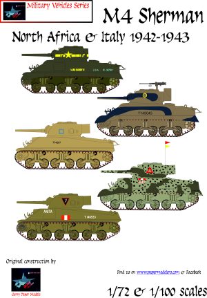 1/72 and 1/100 M4 Sherman in North Africa & Italy 1942-1943 (5) Kit Bundle Paper Model
