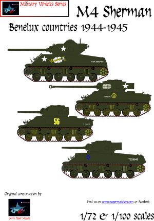1/72 and 1/100 M4 Sherman in Benelux countries 1944-1945 (4) Kit Bundle Paper Model