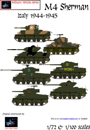 1/72 and 1/100 M4 Sherman in Italy 1944-1945 (7) Kit Bundle Paper Model