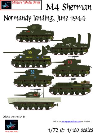 1/72 and 1/100 M4 Sherman in Normandy landing, June 1944 (7) Kit Bundle Paper Model