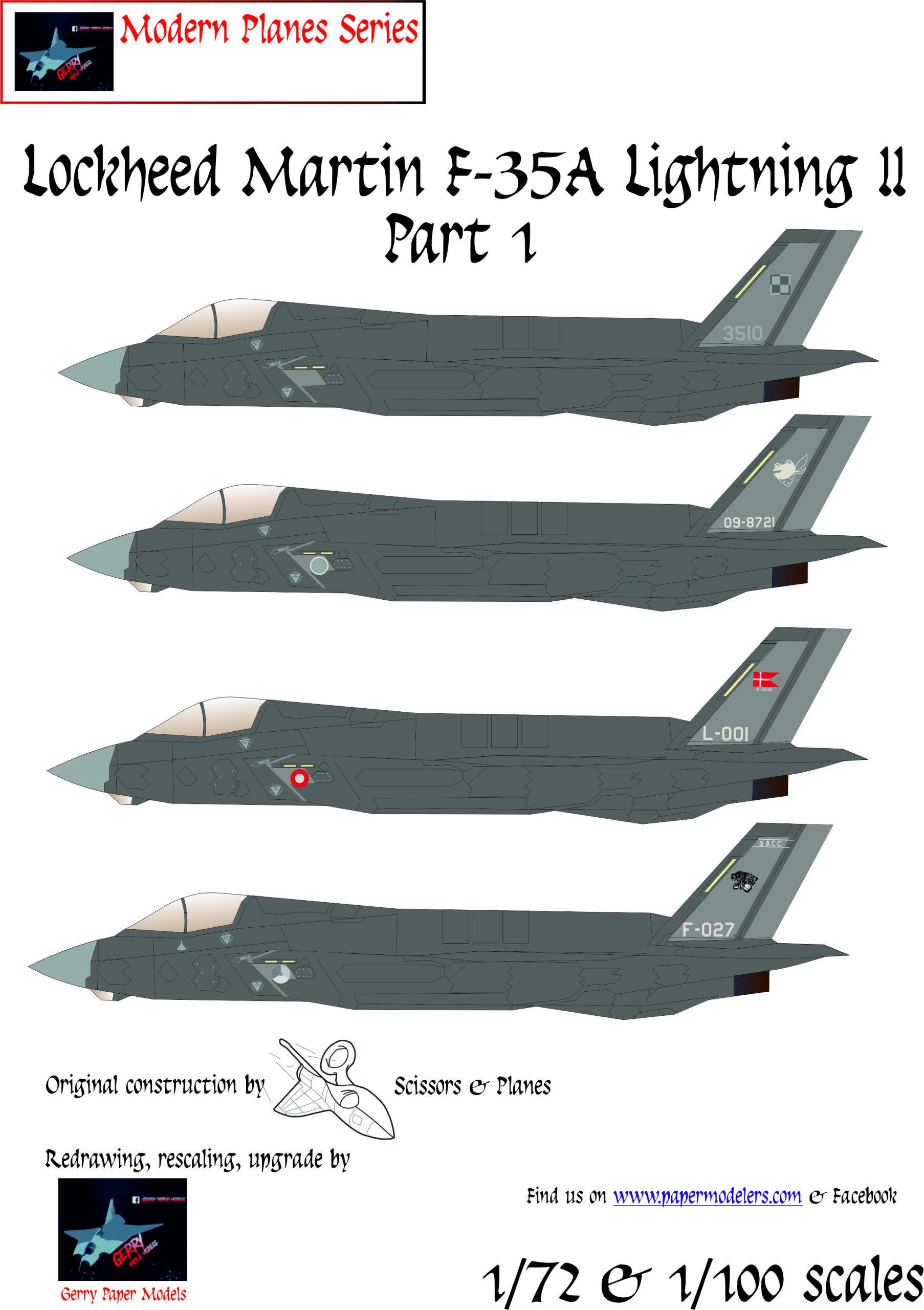 1/72 and 1/100 Lockheed Martin F-35A Lightning II (Part 1) (4) Kit Bundle Paper Model
