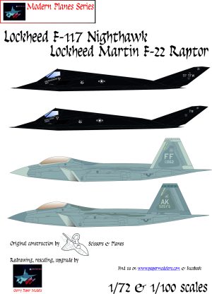 1/72 and 1/100 Lockheed F-117 Nighthawk & Lockheed Martin F-22 Raptor (4) Kit Bundle Paper Model