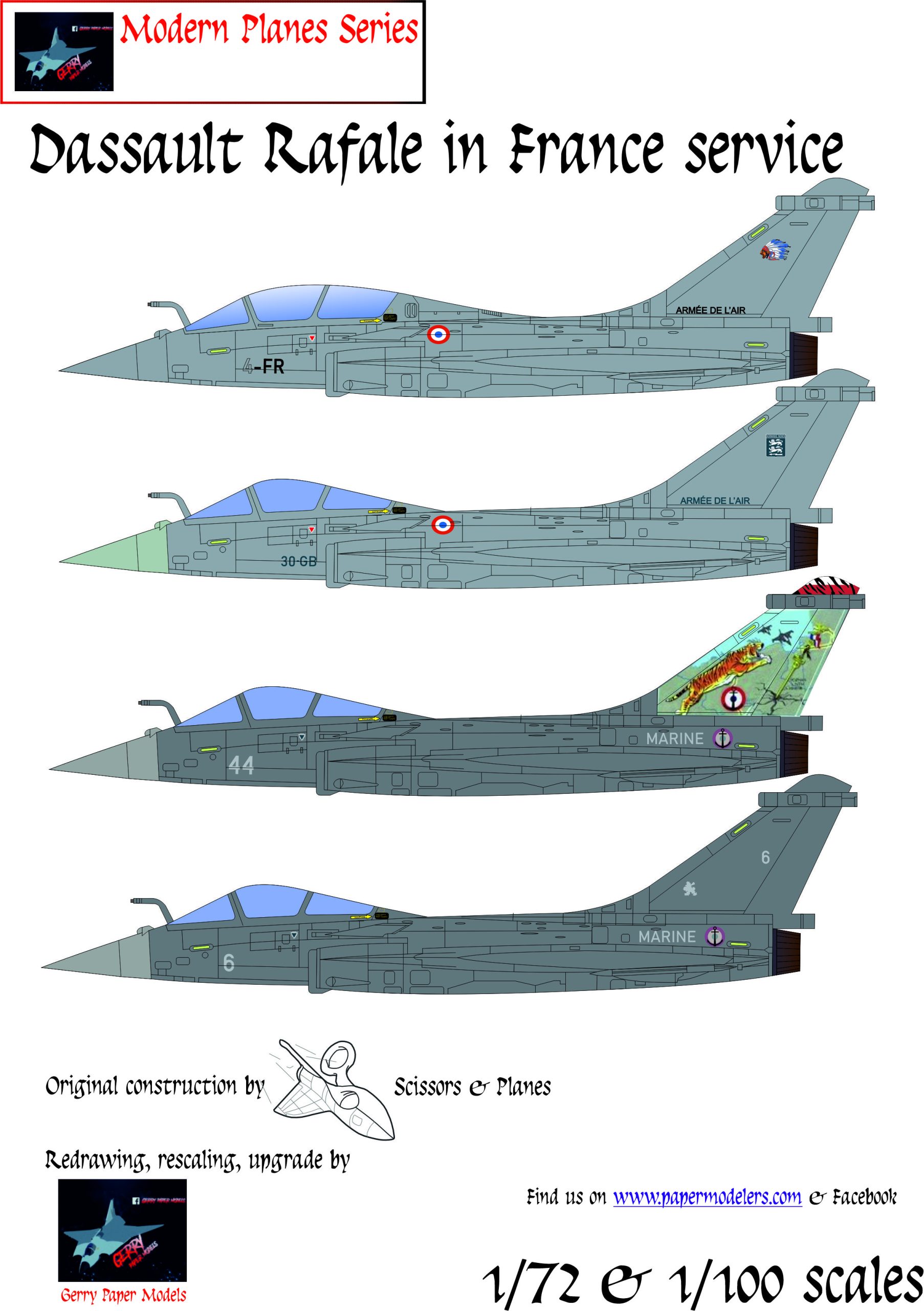 1/72 and 1/100 Dassault Rafale in France service (4) Kit Bundle Paper Model
