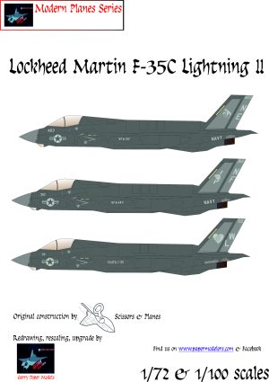 1/72 and 1/100 Lockheed Martin F-35C Lightning II (3) Kit Bundle Paper Model