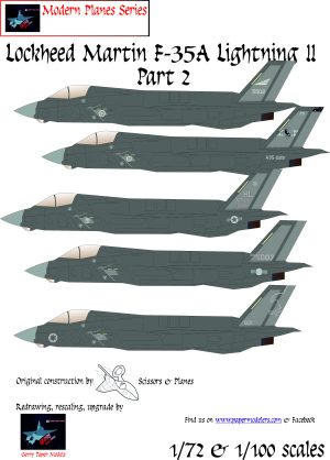 1/72 and 1/100 Lockheed Martin F-35A Lightning II (Part 2) (5) Kit Bundle Paper Model