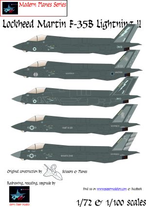 1/72 and 1/100 Lockheed Martin F-35B Lightning II (5) Kit Bundle Paper Model
