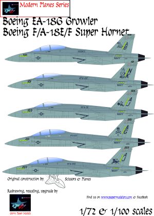 1/72 and 1/100 Boeing FA-18E/F/G Super Hornet (5) Kit Bundle Paper Model